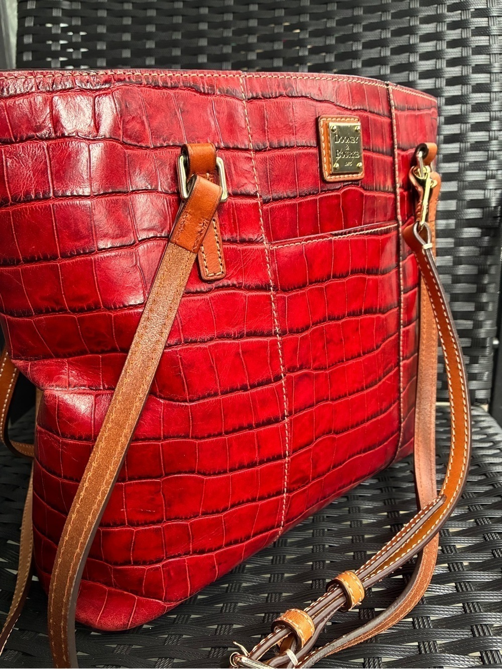 Dooney & Bourke Red Croc-Embossed Tote with Tan Straps - Picture 6 of 16